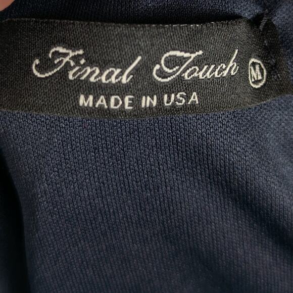 Final Touch USA Medium Navy Halter Dress Sleeveless Abstract Leaf Print V-Neck - Picture 3 of 5